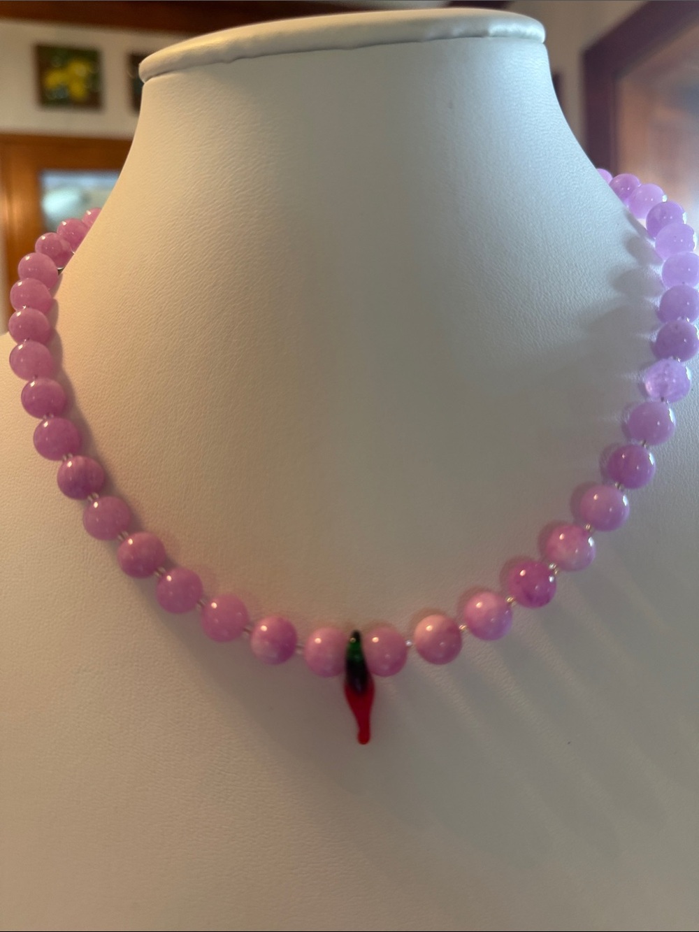 Audrey Limoges Collection Purple Beaded Necklace with Red Chili Charm